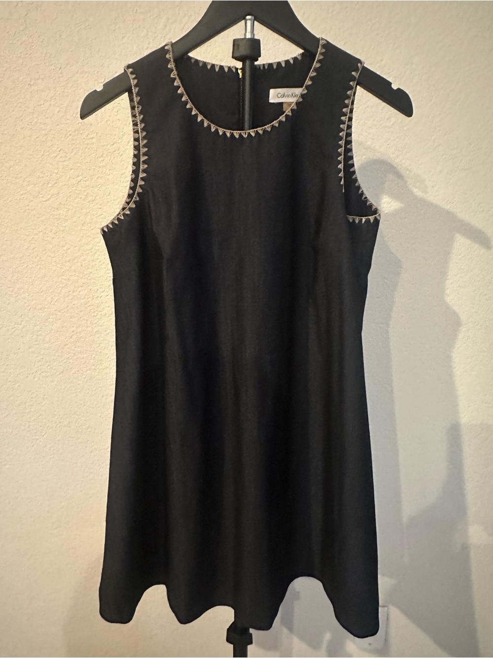 Calvin Klein Black Sleeveless A-Line Dress with Cream Trim Size 6